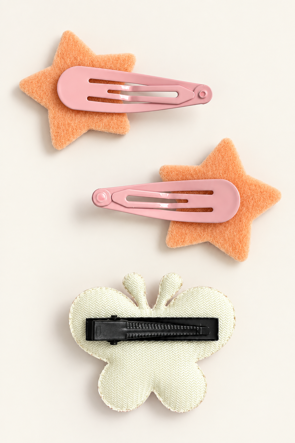 Glitter Stars and Character Hair Clip Set Pale Pink