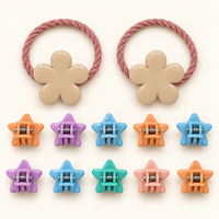 Colour Pop Mini Claw and Hair Tie Set Pink Flower Stars
