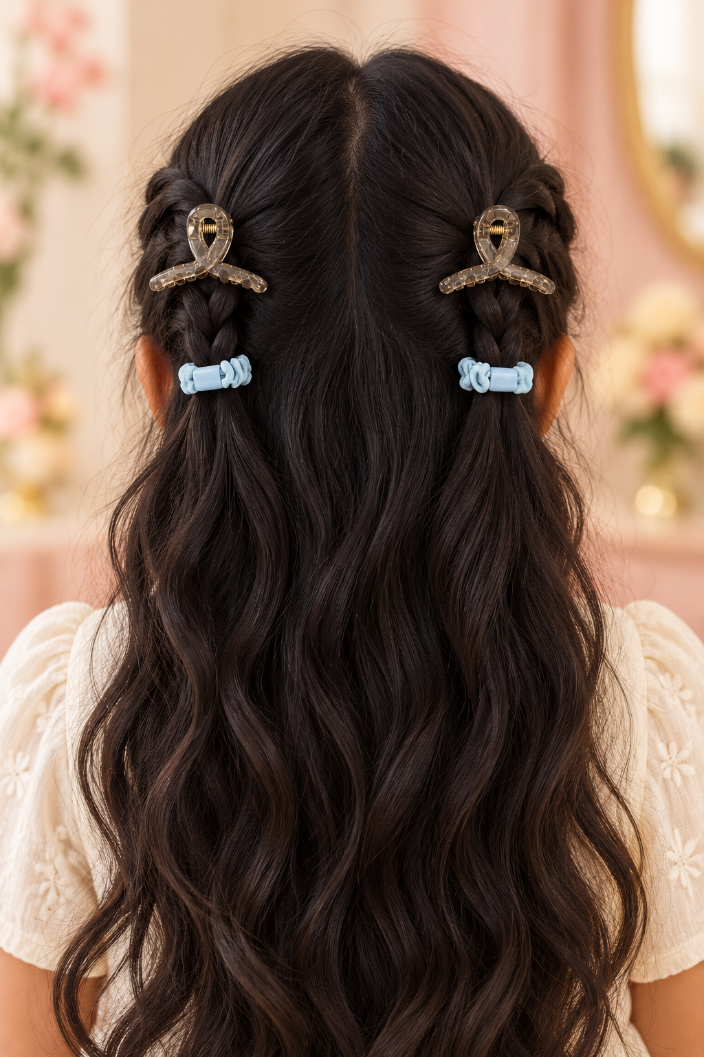 Claw Clips and Ruched Hair Tie Set Sky Blue