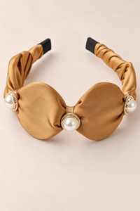 Pearl Accent Bow Headband Caramel