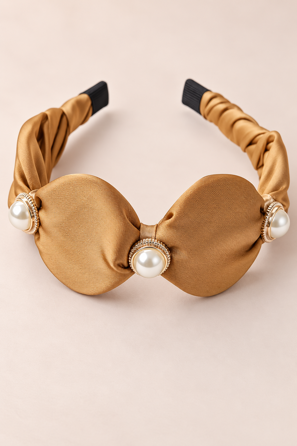 Pearl Accent Bow Headband Caramel