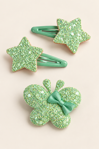 Glitter Stars and Character Hair Clip Set Mint Green