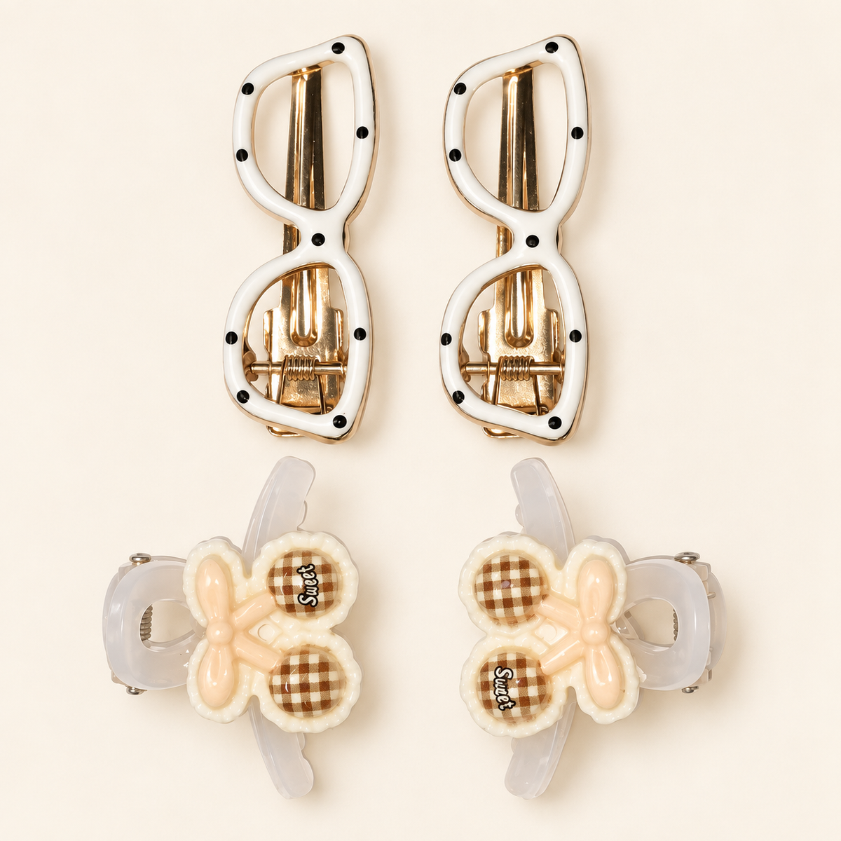 Sunglasses and Flower Hair Clips Ivory Cherry
