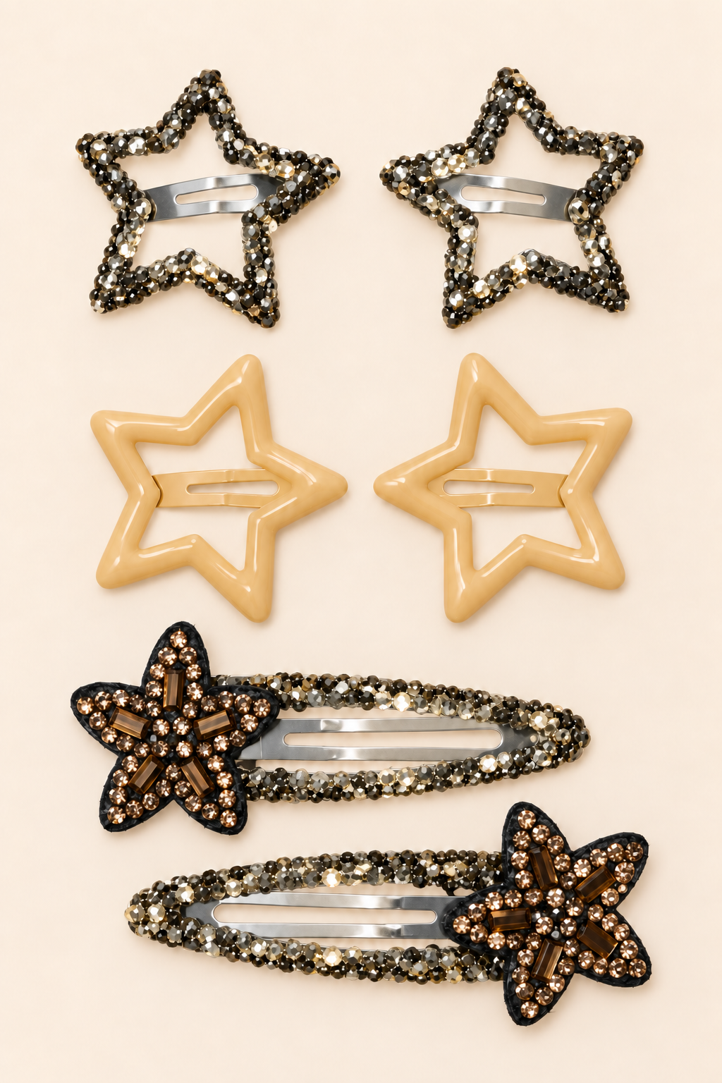 Star and Blossom Hair Clip Set Beige Gold