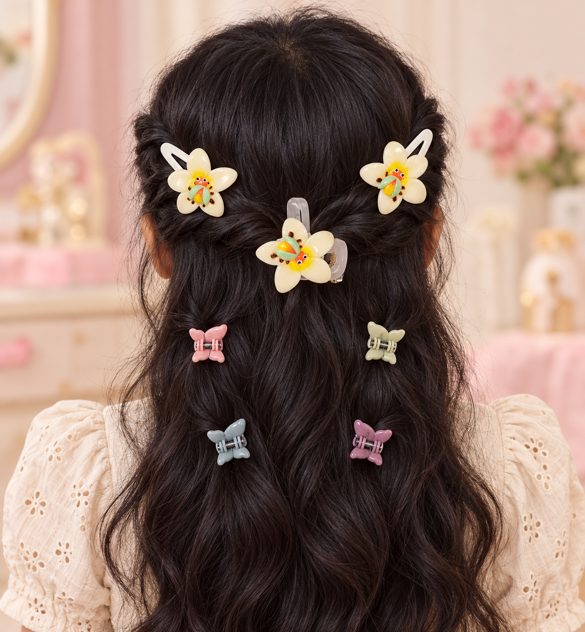 Floral Snap and Mini Claw Set Ivory