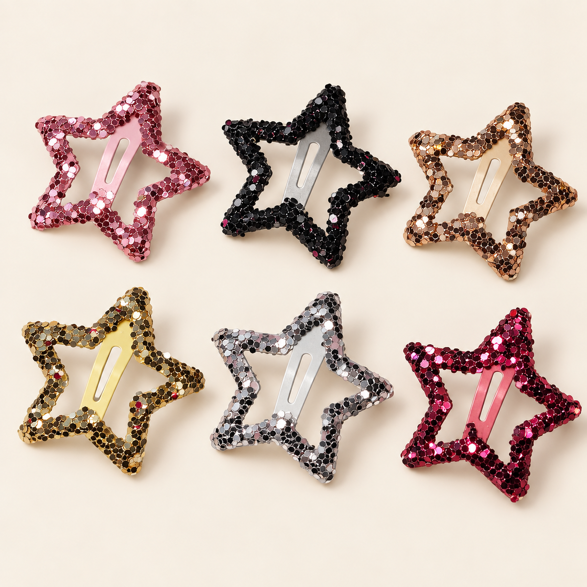 Rainbow Outline Star Hair Clips Classic Stars