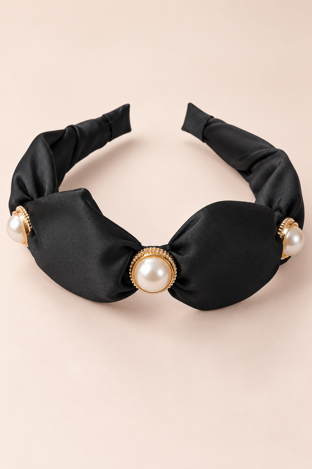Pearl Accent Bow Headband Black