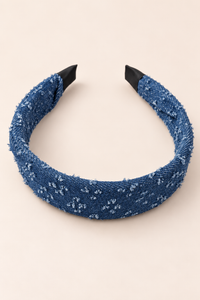 Blue Floral Fabric Headband Dark Denim