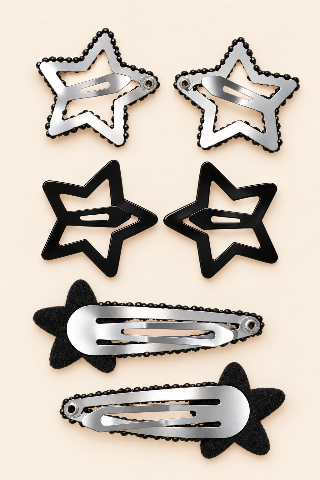 Star and Blossom Hair Clip Set Black