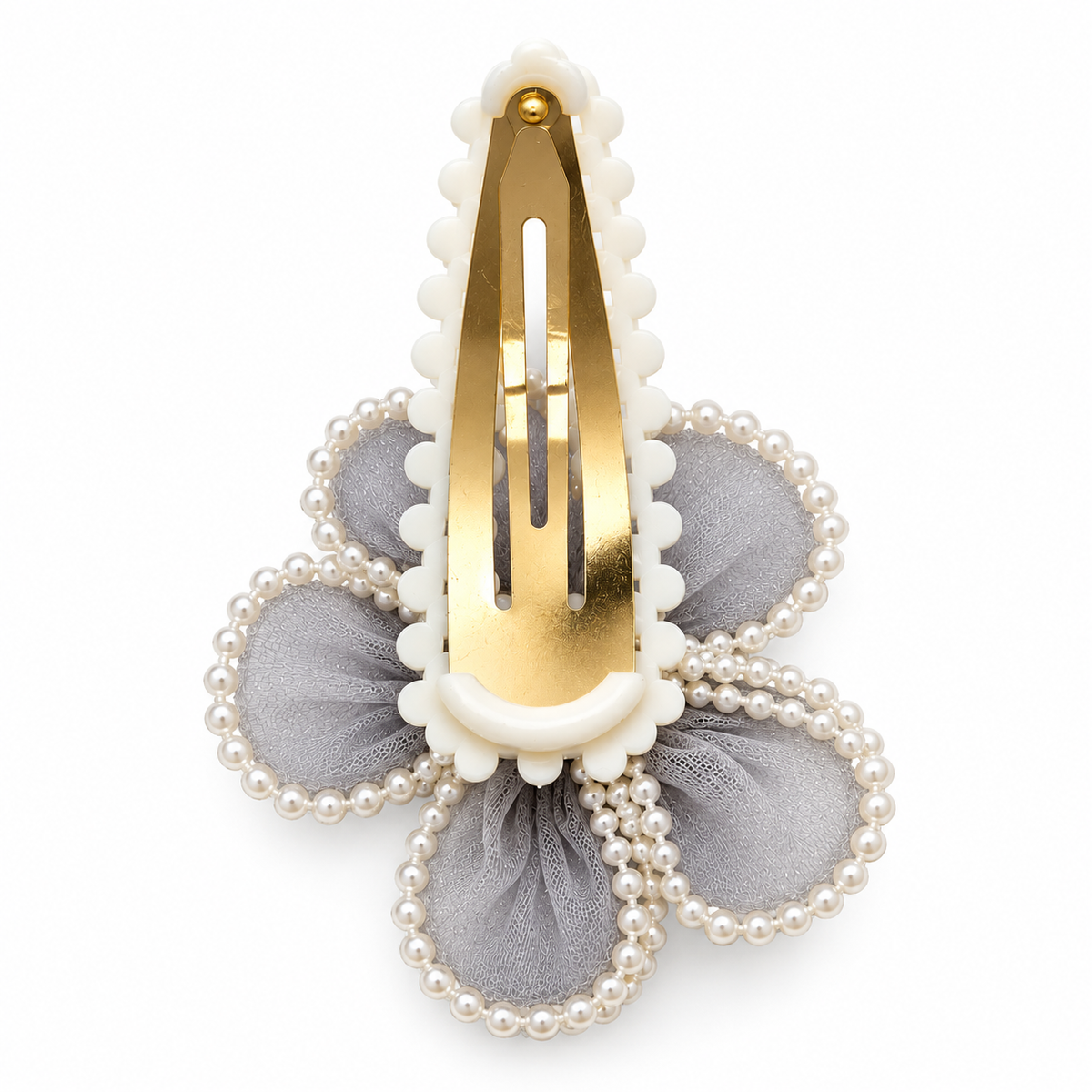 White Dahlia Grey pearl petal flower snap clip