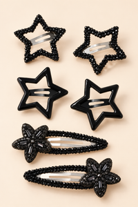 Star and Blossom Hair Clip Set Black