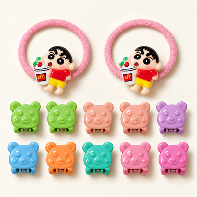 Colour Pop Mini Claw and Hair Tie Set Pink Shinchan Bears