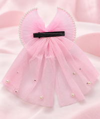 Pearl Tulle Drape Bow Clip