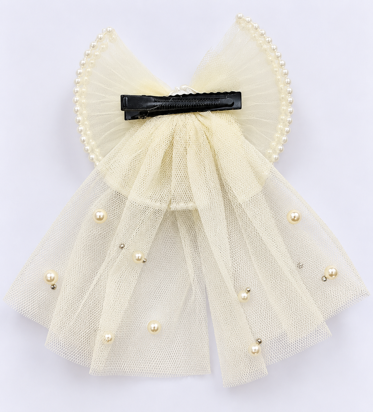 Pearl Tulle Drape Bow Clip