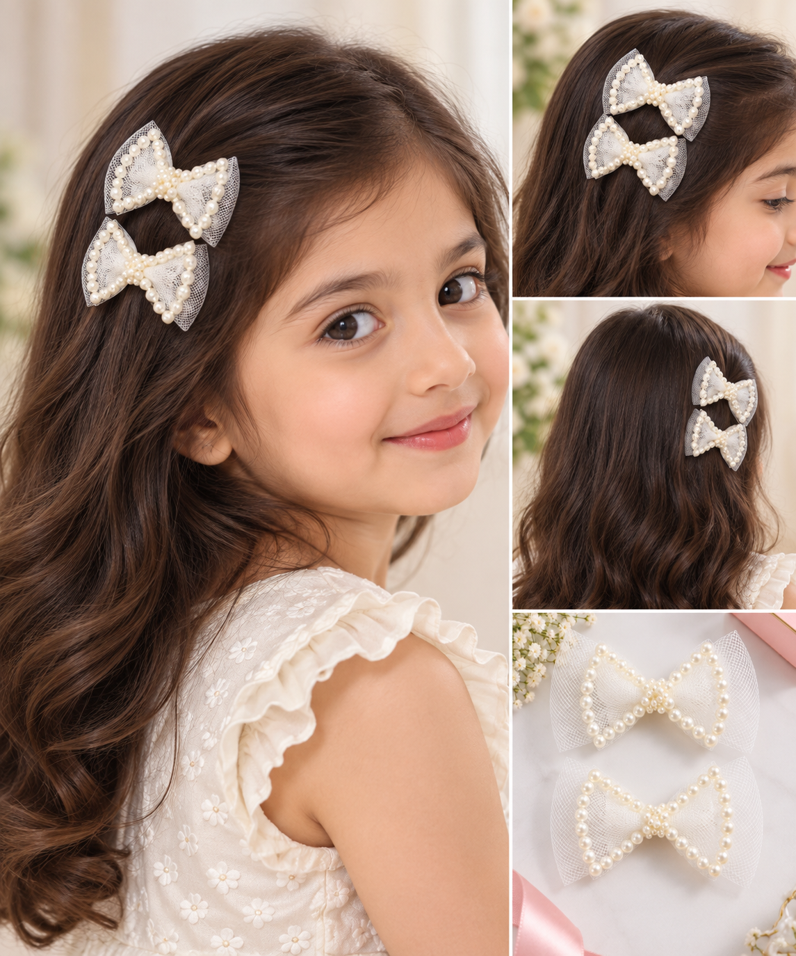 Pearl Outline Bow Hair Clips — Set of 2