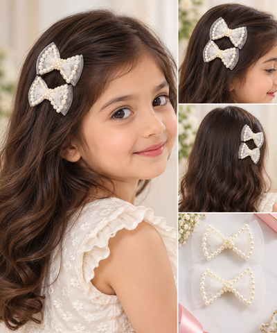 Pearl Outline Bow Hair Clips — Set of 2