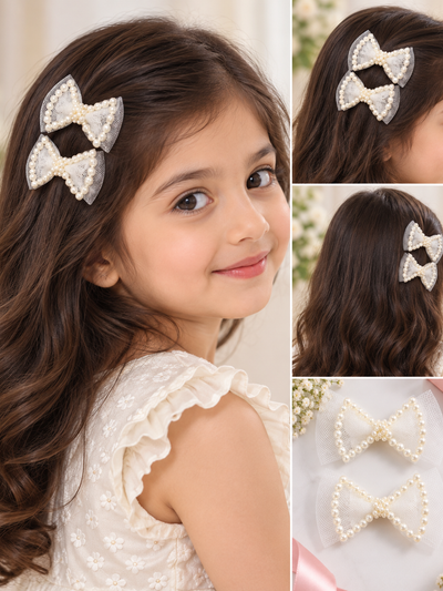 Pearl Outline Bow Hair Clips — Set of 2