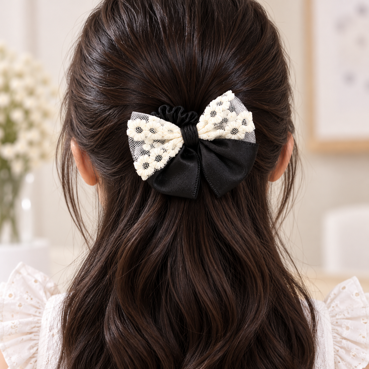 Lace Trim Bow Hair Tie