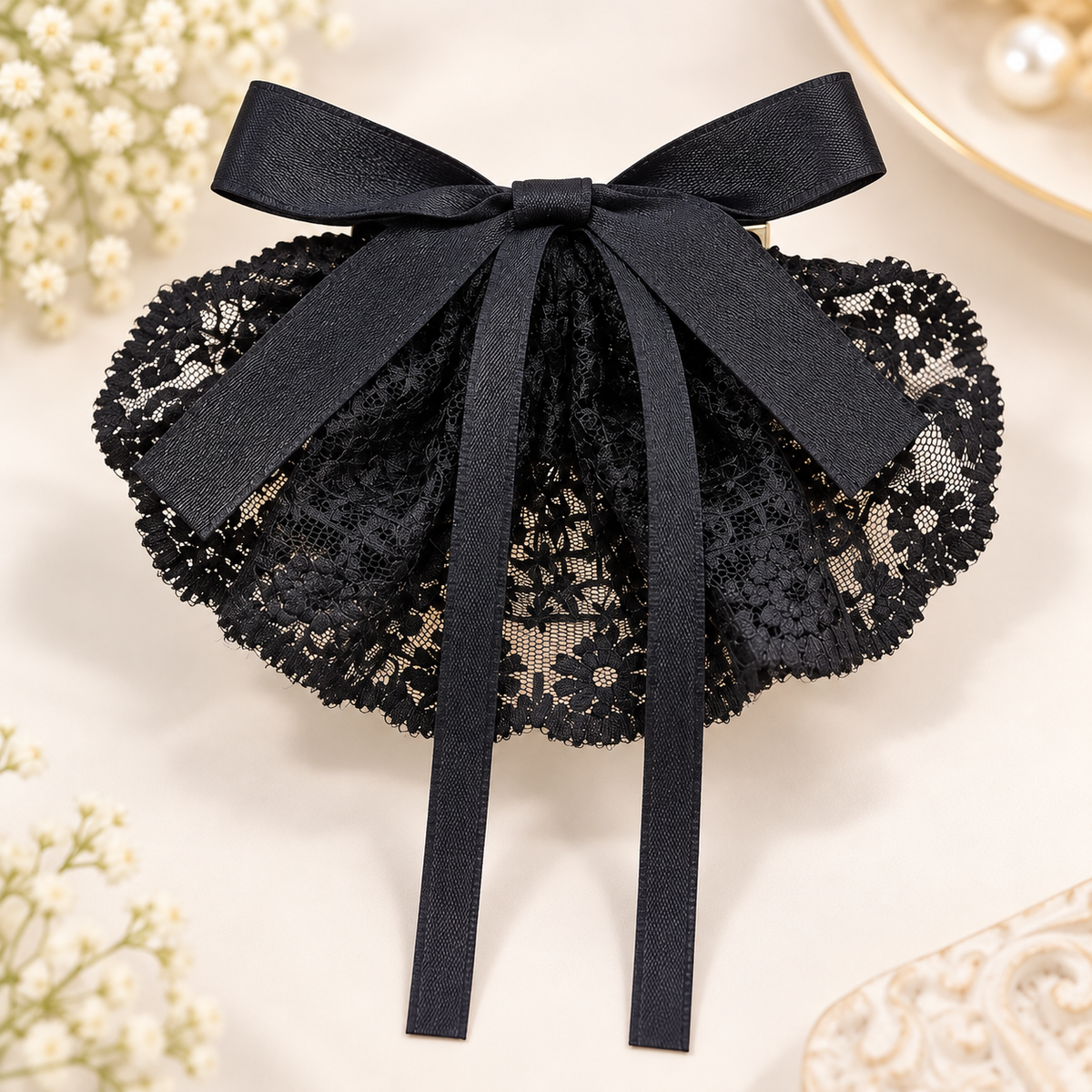 Lace Fan Ribbon Bow Clip