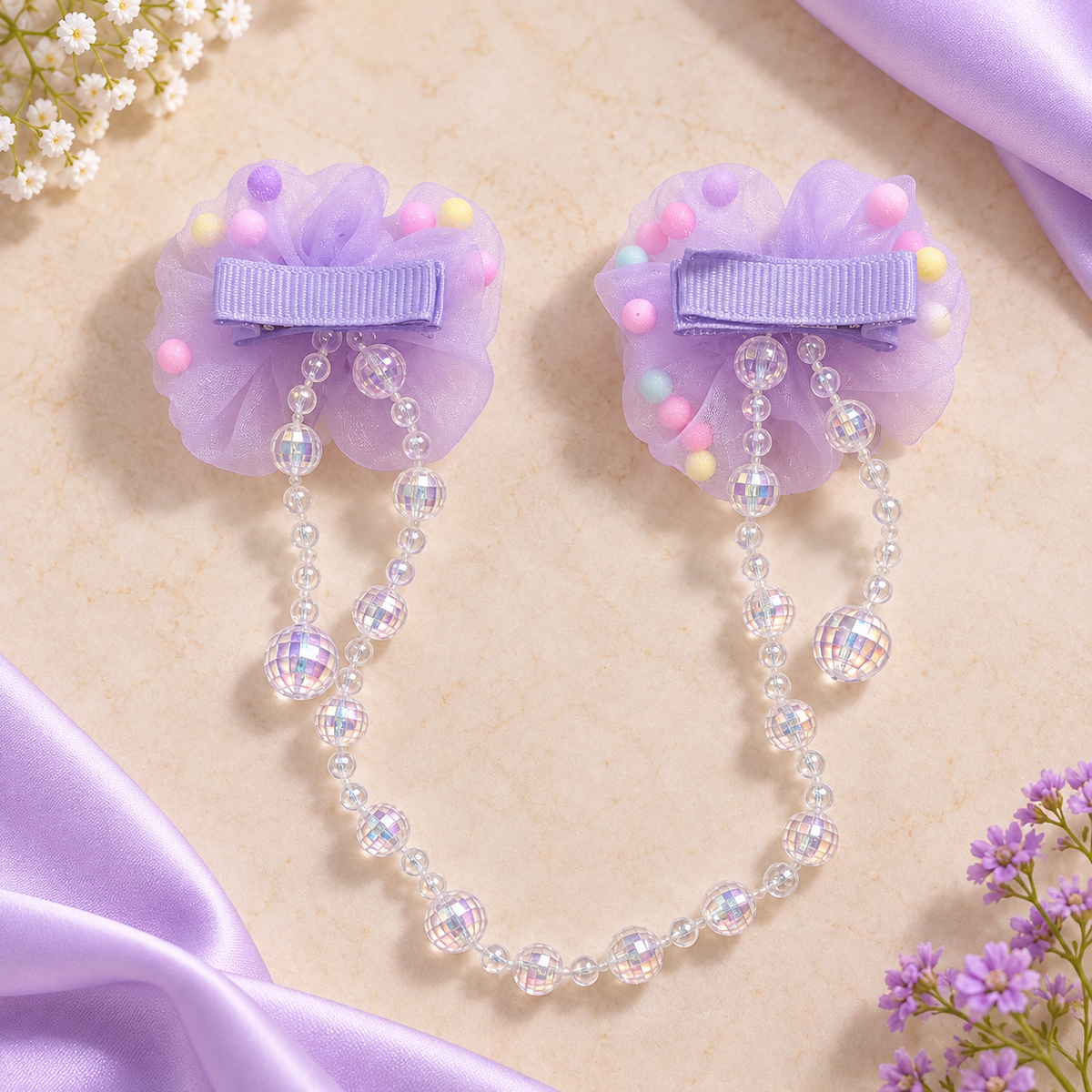Floral Bead Drape Hair Clips