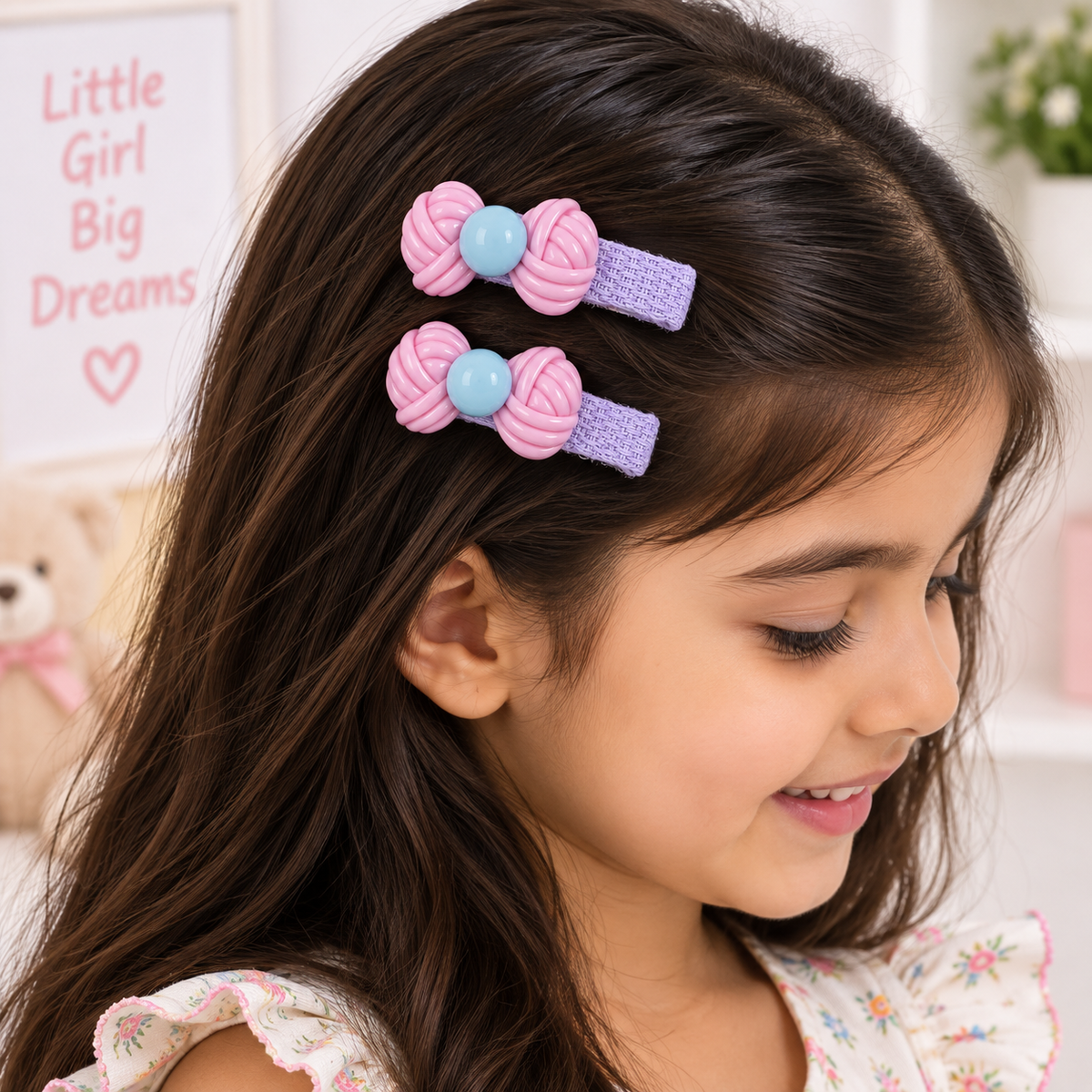 Pastel Bow Charm Hair Clips — Set of 2