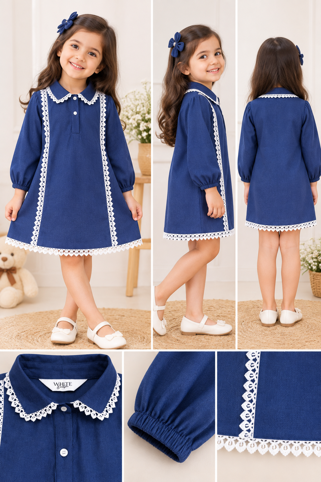 Ivory Lace Blue A-Line Dress