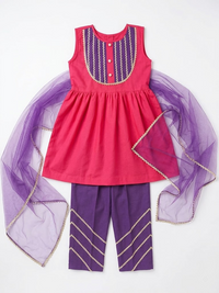 Berry Bloom Pink & Purple Kids' Frock Suit Set