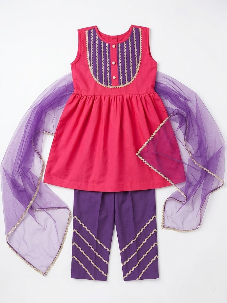 Berry Bloom Pink & Purple Kids' Frock Suit Set