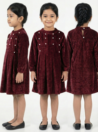 Maroon Velvet Pearl Detail Dress