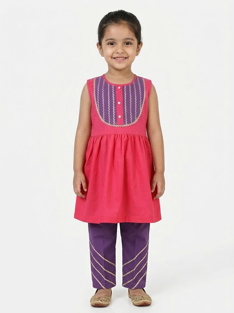 Berry Bloom Pink & Purple Kids' Frock Suit Set