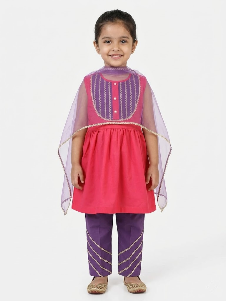 Berry Bloom Pink & Purple Kids' Frock Suit Set