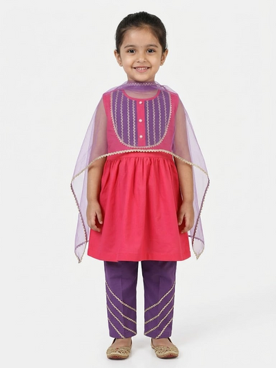 Berry Bloom Pink & Purple Kids' Frock Suit Set