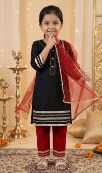 Little Royale Black & Maroon Kids' Salwar Suit Set