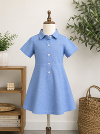 Sky Blue Cotton Linen Shirt Dress