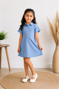 Sky Blue Cotton Linen Shirt Dress