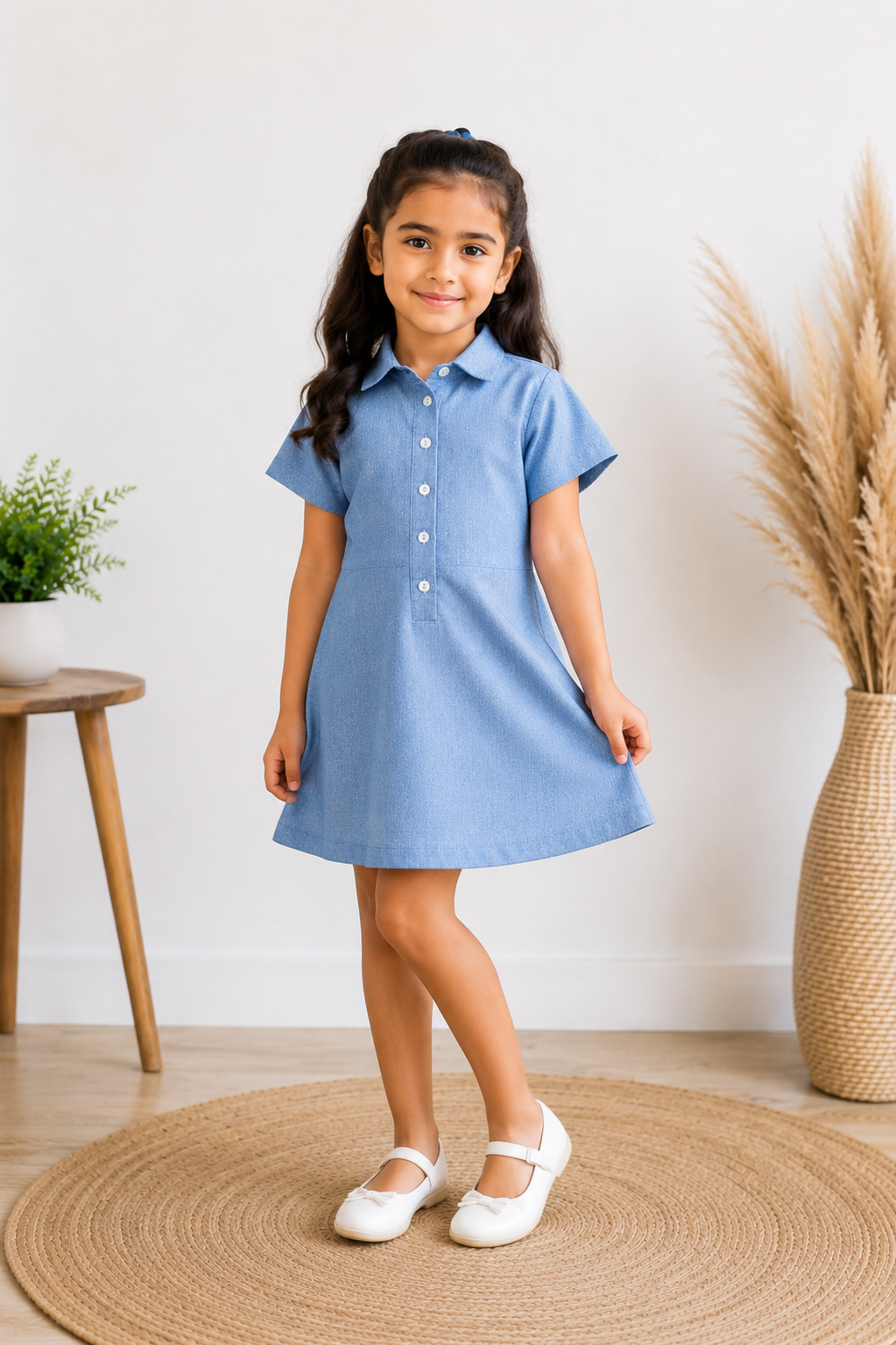 Sky Blue Cotton Linen Shirt Dress