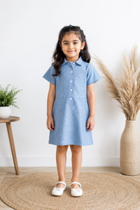 Sky Blue Cotton Linen Shirt Dress