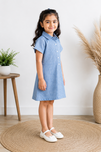 Sky Blue Cotton Linen Shirt Dress