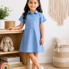 Sky Blue Cotton Linen Shirt Dress