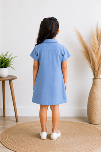 Sky Blue Cotton Linen Shirt Dress