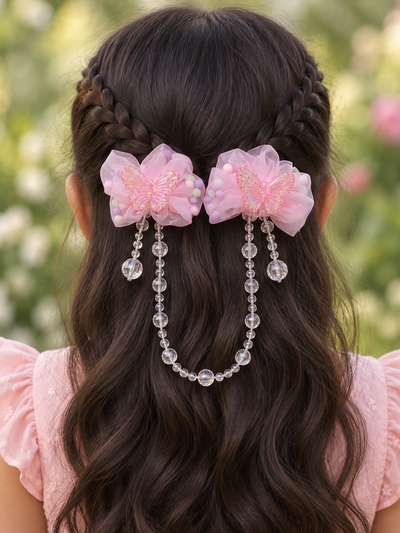 Floral Bead Drape Hair Clips