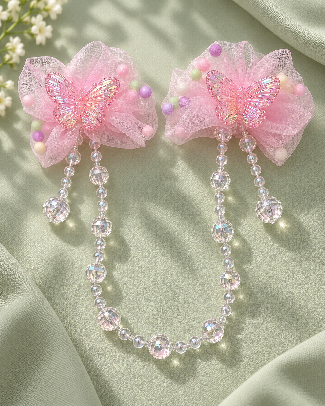 Floral Bead Drape Hair Clips