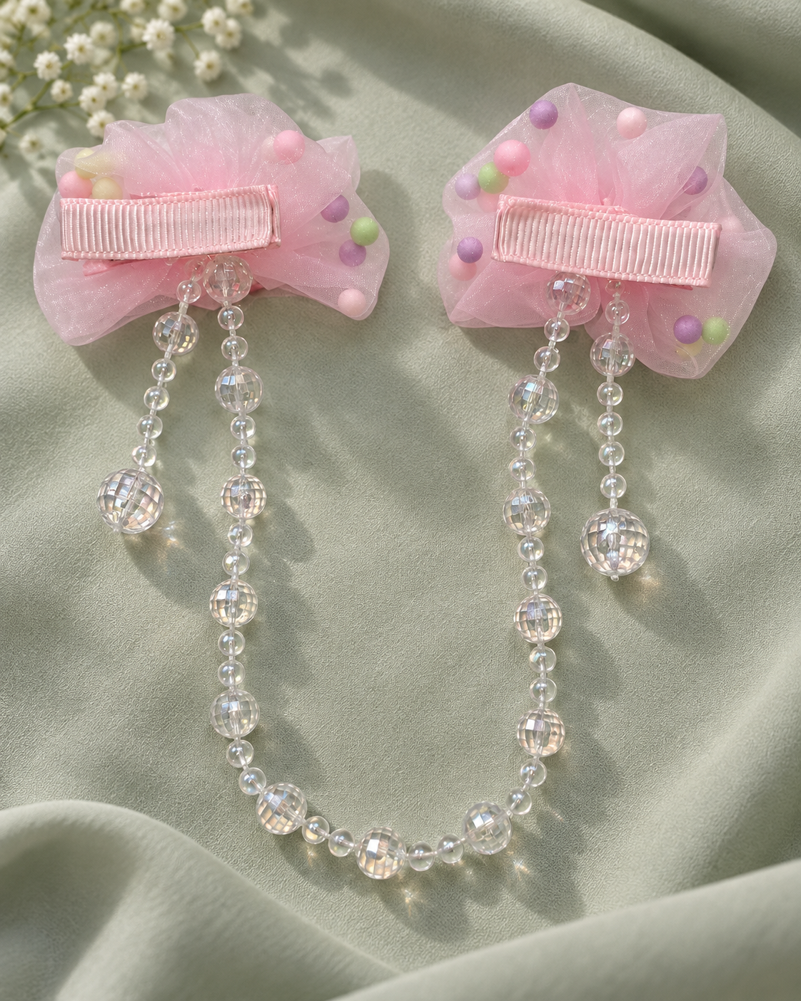 Floral Bead Drape Hair Clips