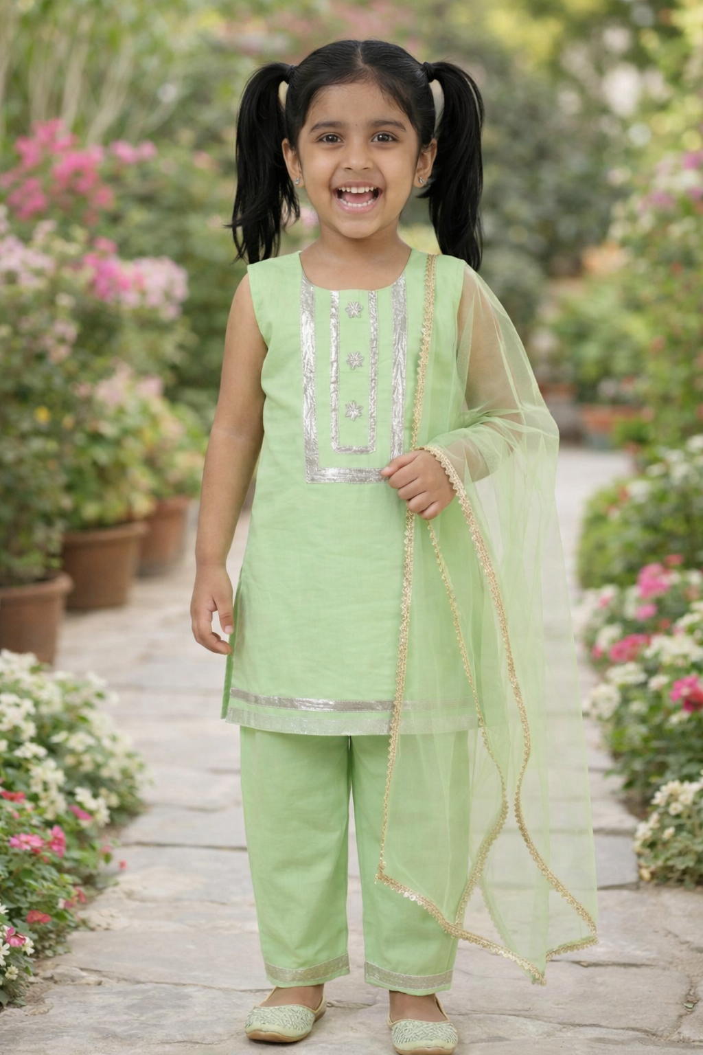 Silver Meadow Mint Green Kids' Salwar Suit Set