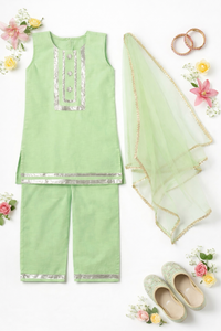Silver Meadow Mint Green Kids' Salwar Suit Set
