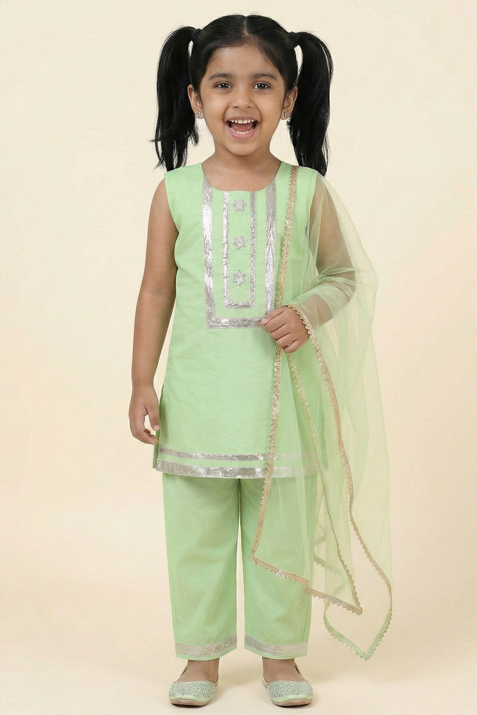Silver Meadow Mint Green Kids' Salwar Suit Set