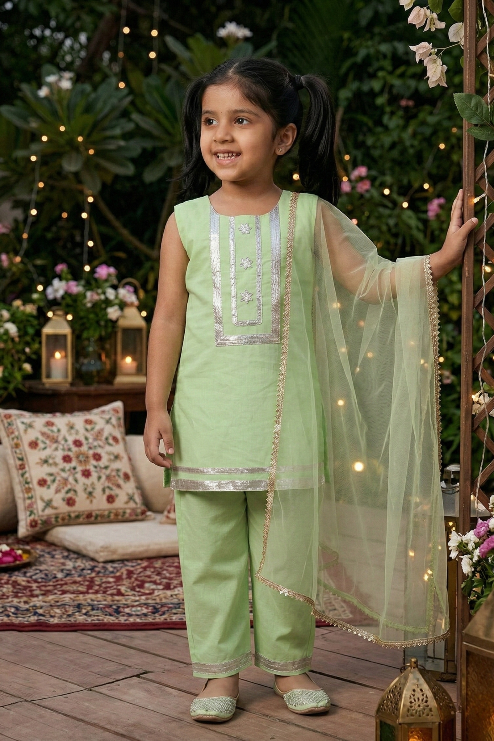 Silver Meadow Mint Green Kids' Salwar Suit Set