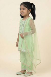 Silver Meadow Mint Green Kids' Salwar Suit Set