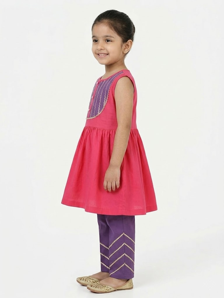 Berry Bloom Pink & Purple Kids' Frock Suit Set