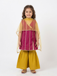 Sunshine Wrap Pink & Yellow Kids' Angrakha Sharara Set
